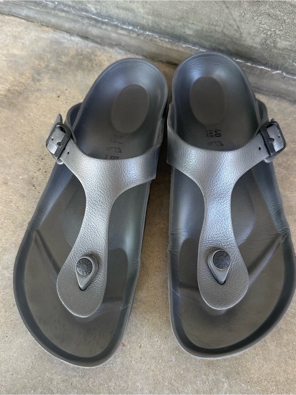 Birkenstock Women's Graphite Thong Sandals with Adjustable Buckle